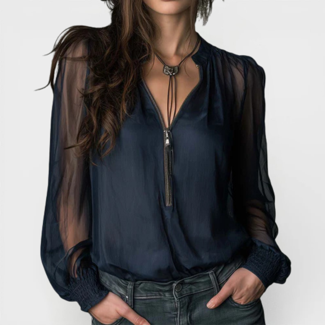 Helen | Half-Zip Blouse Long Sleeve Knit