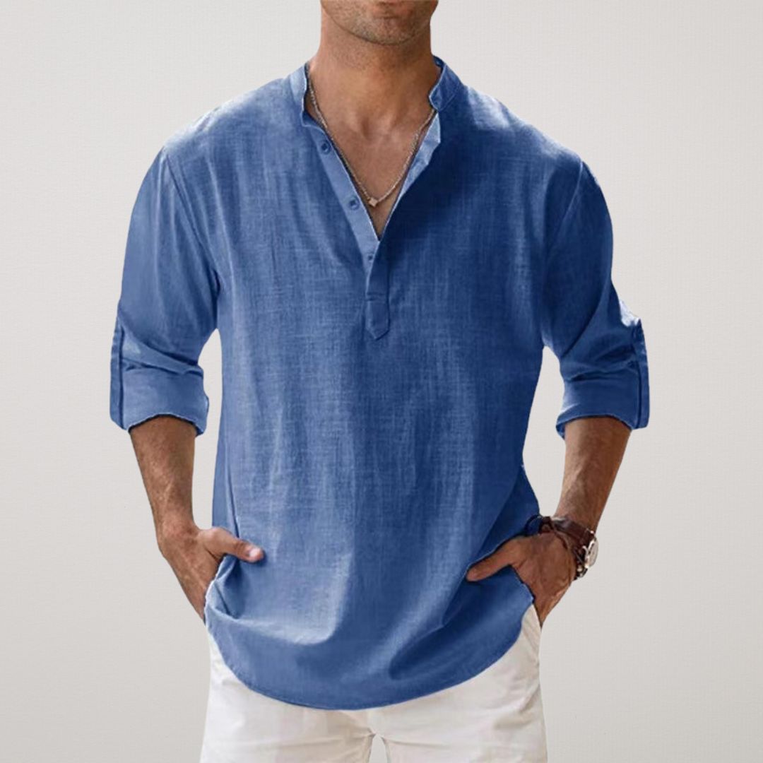 Blake | Linen Effect Cotton Henley Shirt