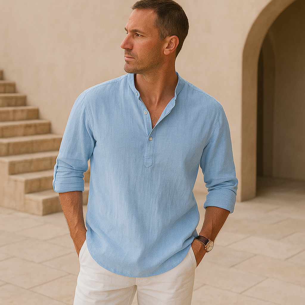 Blake | Linen Effect Cotton Henley Shirt