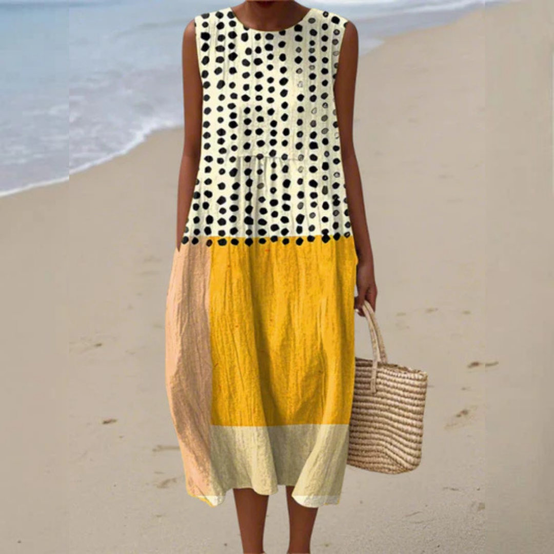 Leah | Polka Colorblock Midi Dress