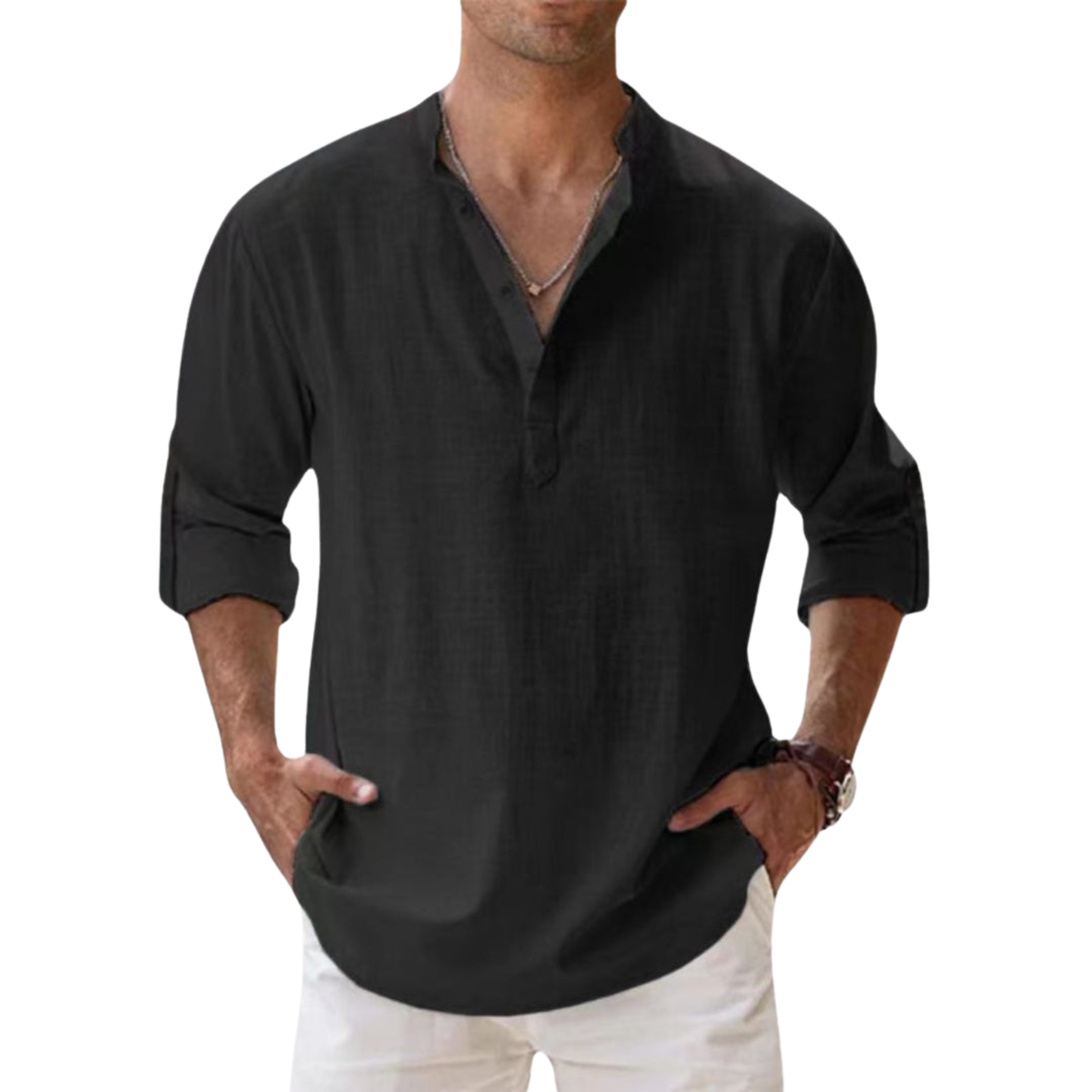 Blake | Linen Effect Cotton Henley Shirt